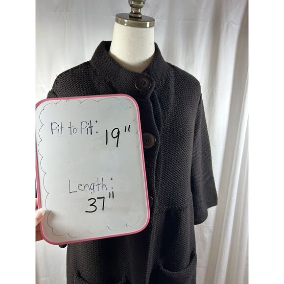 Eileen Fisher 3 button Sweater Brown 100 %Wool long cardigan chunky knit size Sm - Picture 6 of 8